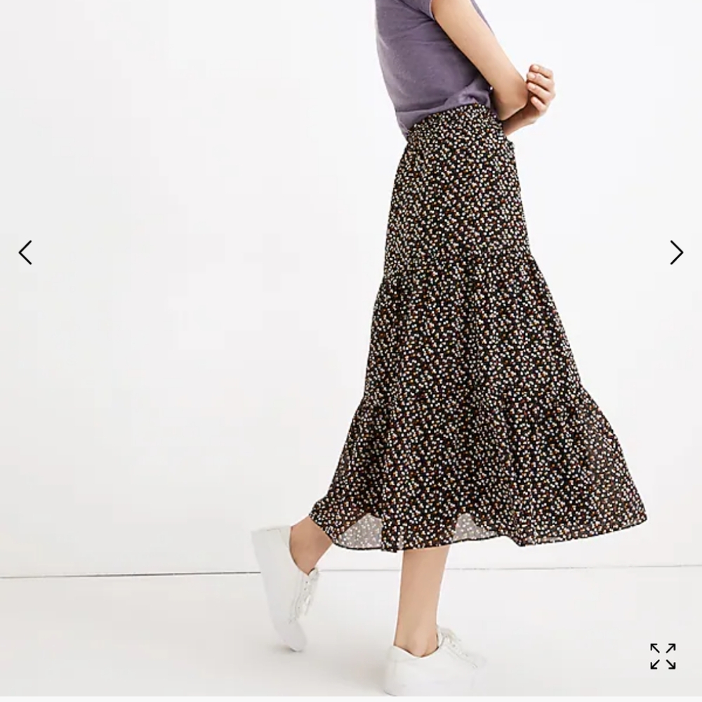 Madewell Georgette tiered maxi skirt in "adorable ditsy" black floral print